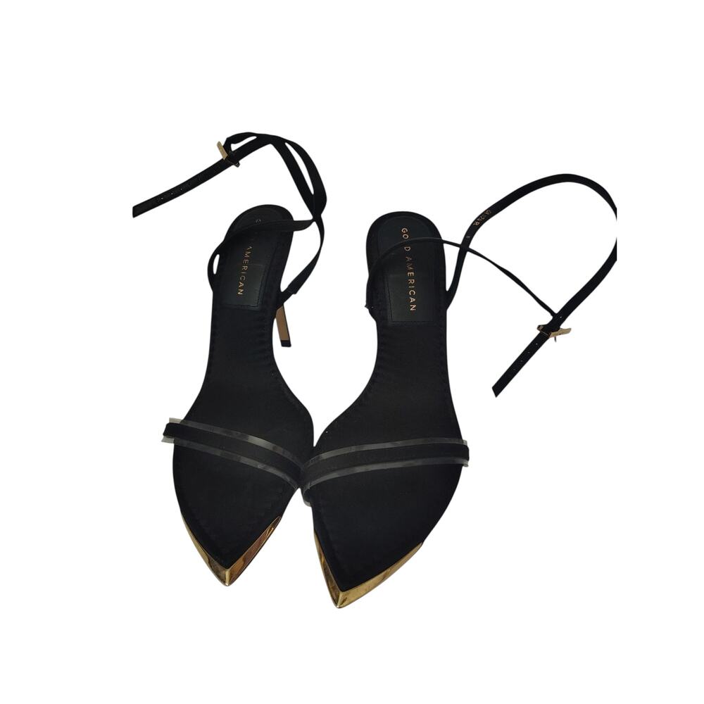 Good American On Point Heeled Sandal Black Gold Womens Size 8
